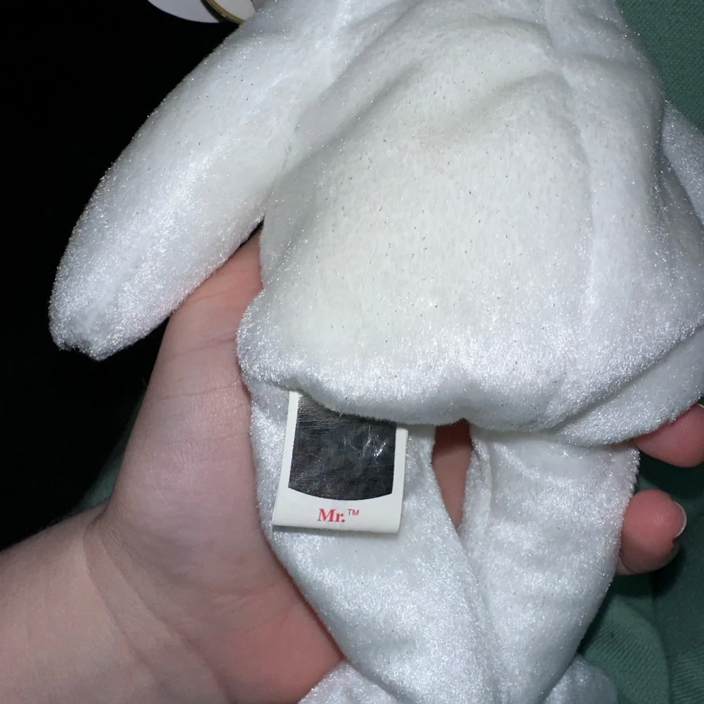 White Beanie Bear with bow tie - Picture 3 of 3